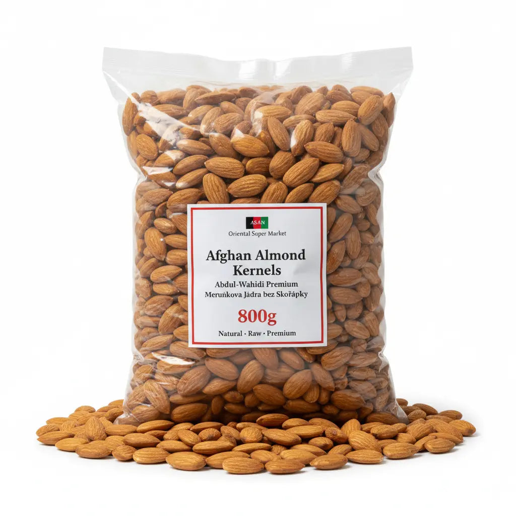 Prémiová jádra mandlí Abdul-Wahidi Sater Bhai z Afghánistánu - Premium Afghan Abdul-Wahidi Sater Bhai Almond Kernels 800g pack from asanshop.cz