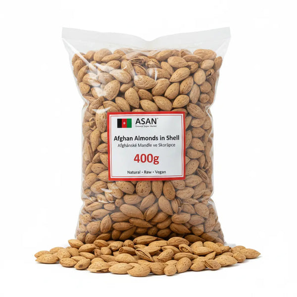 Přírodní afghánské mandle ve skořápce - Authentic Raw Afghan Almonds in Shell 400g pack from asanshop.cz