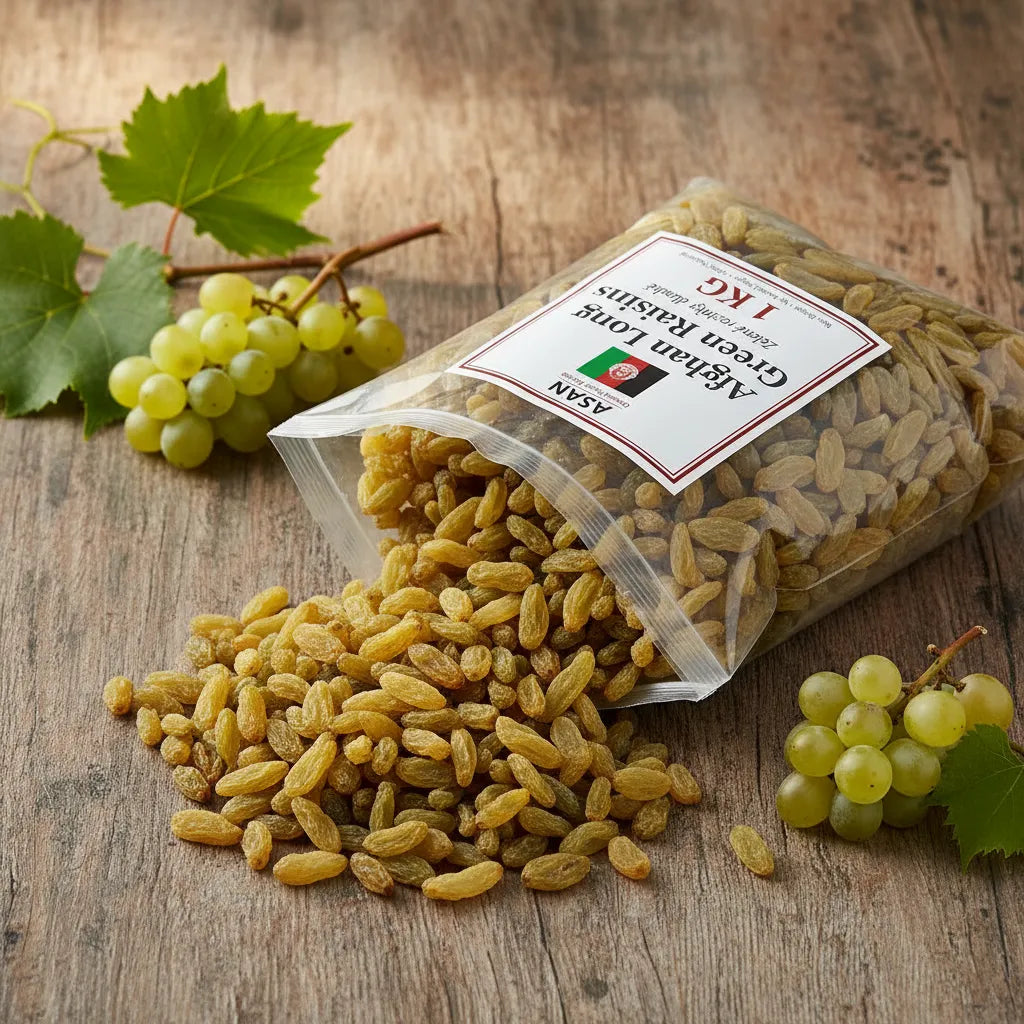 Afghan Long Green Raisins from natural sun-dried pale green grapes – premium kishmish 1kg
