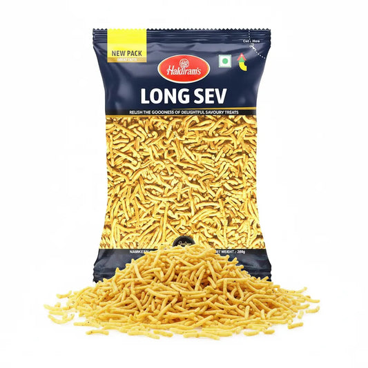 Haldiram's Long Sev 200g – Crispy Indian Chickpea Flour Noodles Namkeen