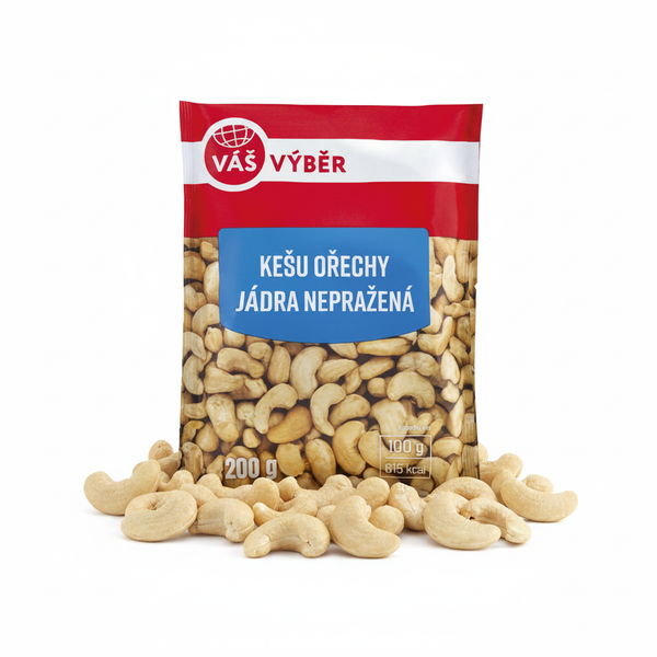 Váš Výběr Kešu Ořechy Jádra Nepražená 200g – raw unroasted cashew kernels, buy online Czech Republic asanshop.cz