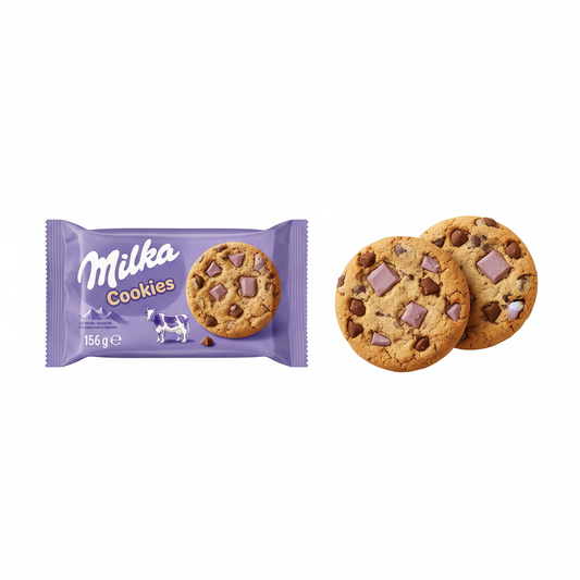 Milka Cookies 156g – soft chocolate chip cookies with Milka milk chocolate, koupit online Česká republika asanshop.cz