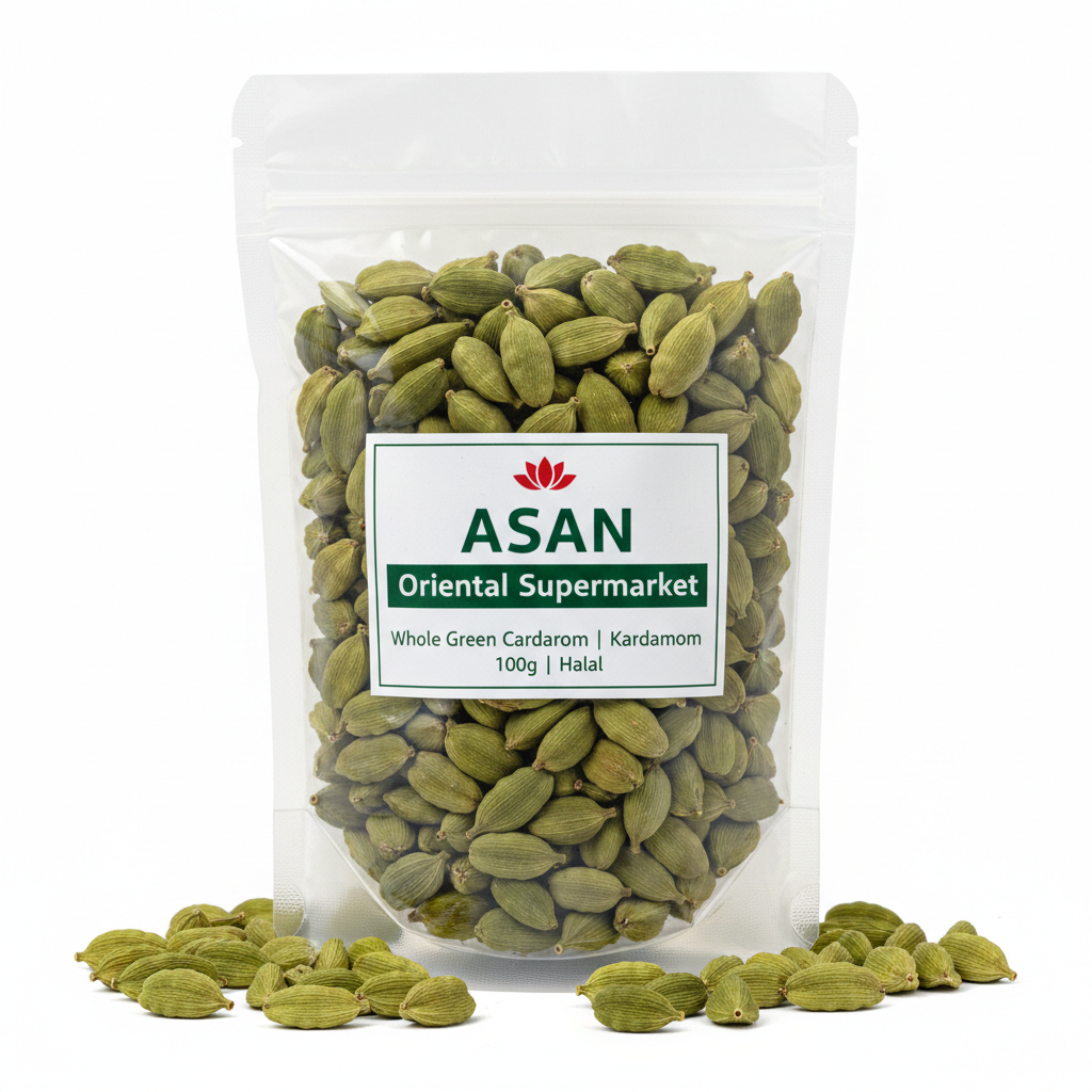 Asan Oriental Supermarket - Whole Green Cardamom Pods 100g clear pouch