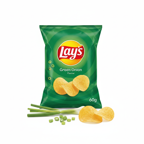 Lay's Spring Onion 60g crispy potato chips bag on white background