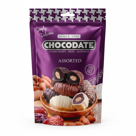 Chocodate Assorted 100g purple pouch - chocolate date almond - Asan Oriental Supermarket Prague