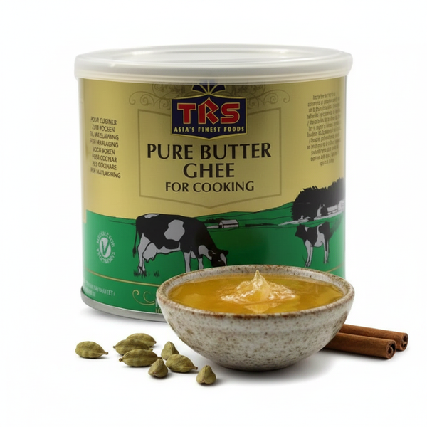 TRS Butter Ghee 500g – styled hero shot with golden ghee bowl and spices