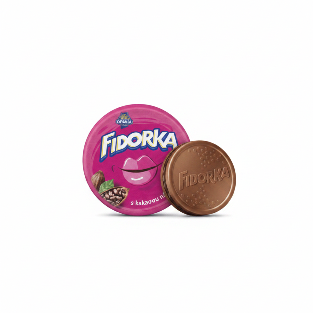 Opavia Fidorka Milk Chocolate 30g – pink wrapper upright with wafer disc, buy online Czech Republic