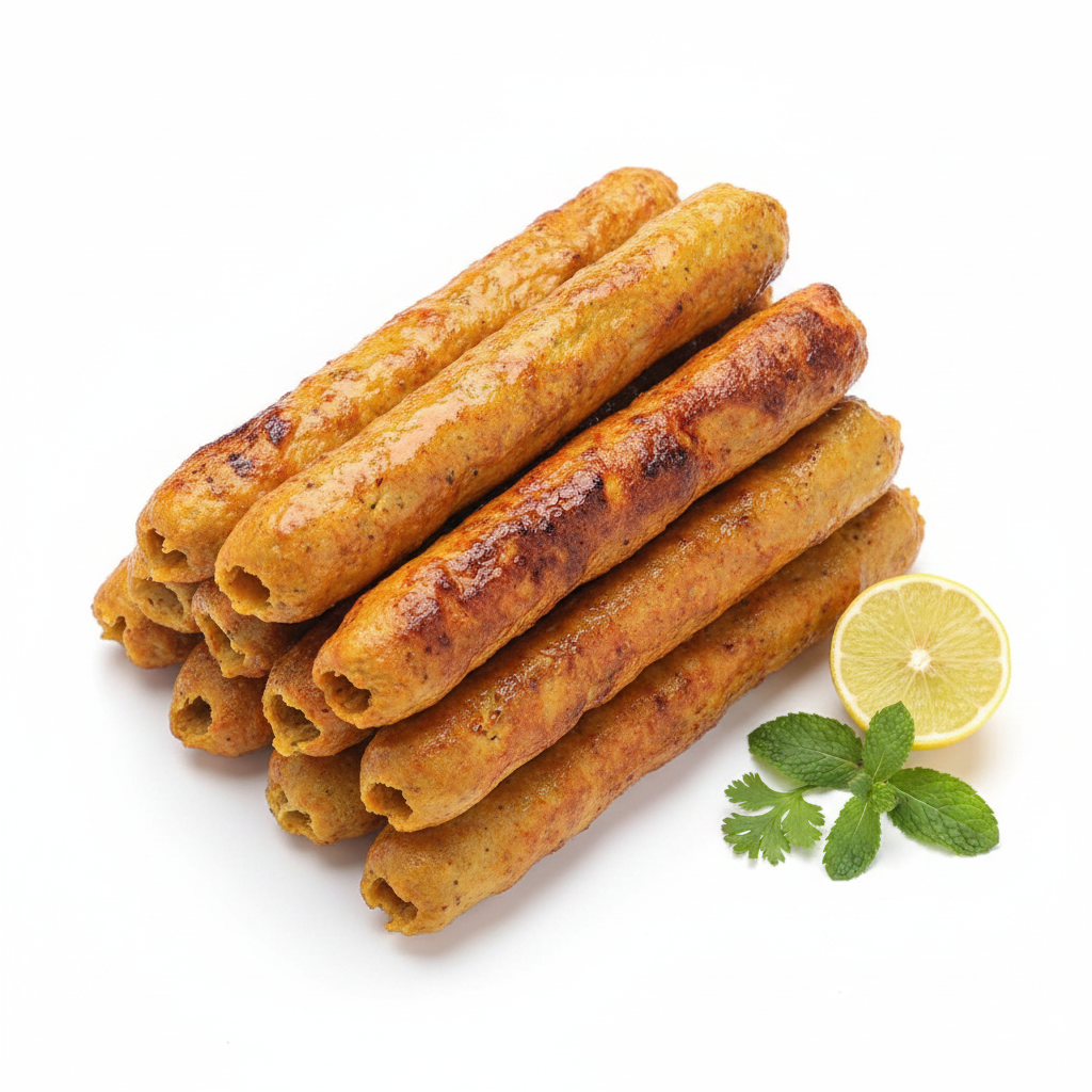 Chicken Seekh Kabab 1 Kg – Frozen Halal Chicken Seekh Kebab, golden grilled minced chicken kababs on skewers