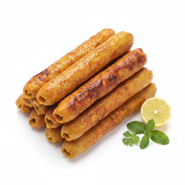 Chicken Seekh Kabab 1 Kg – Frozen Halal Chicken Seekh Kebab, golden grilled minced chicken kababs on skewers