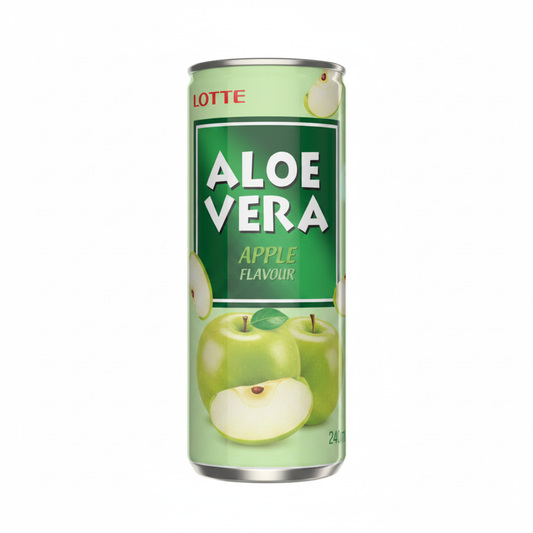 Lotte Aloe Vera G Jablko 240ml – Aloe Vera Apple Drink, white studio background