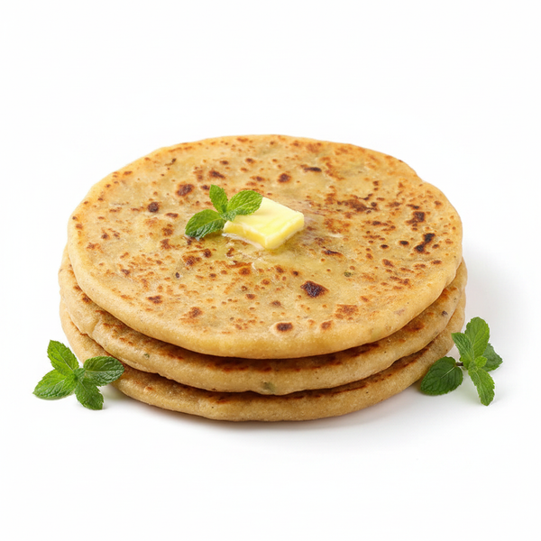 Alo Paratha 400 G – Frozen Halal Aloo Paratha, golden stacked flatbread with butter and mint