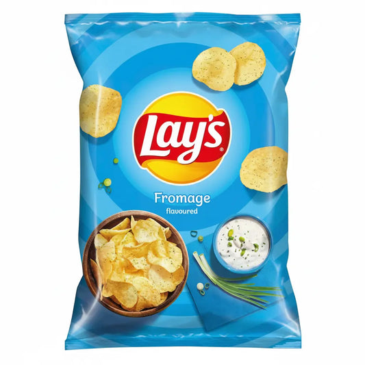 Lay's Fromage flavored potato chips packaging on a white background
