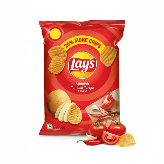 Lay's Spanish Tomato Tango flavor potato chip bag on a white background
