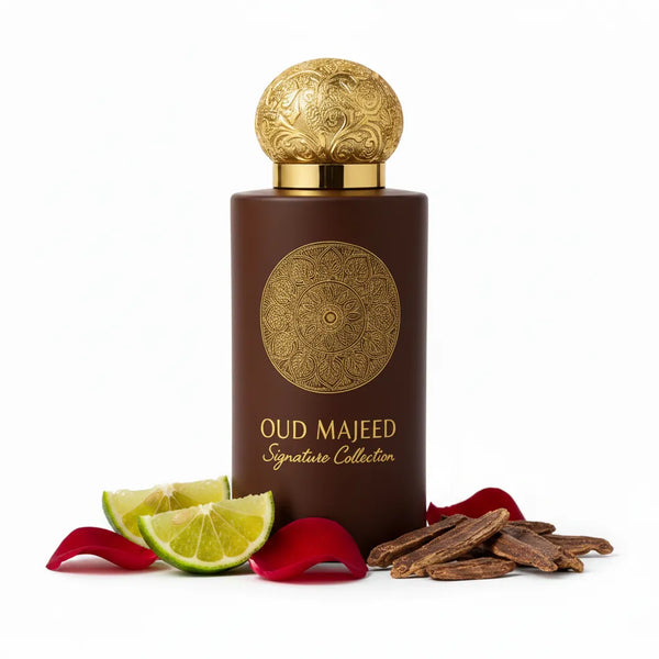 Oud Majid Eau de Parfum 100ml – rich Arabic oud fragrance with bergamot rose and sandalwood, available in Czech Republic
